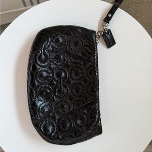 Coach Black Patent Leather Embossed C Wristlet